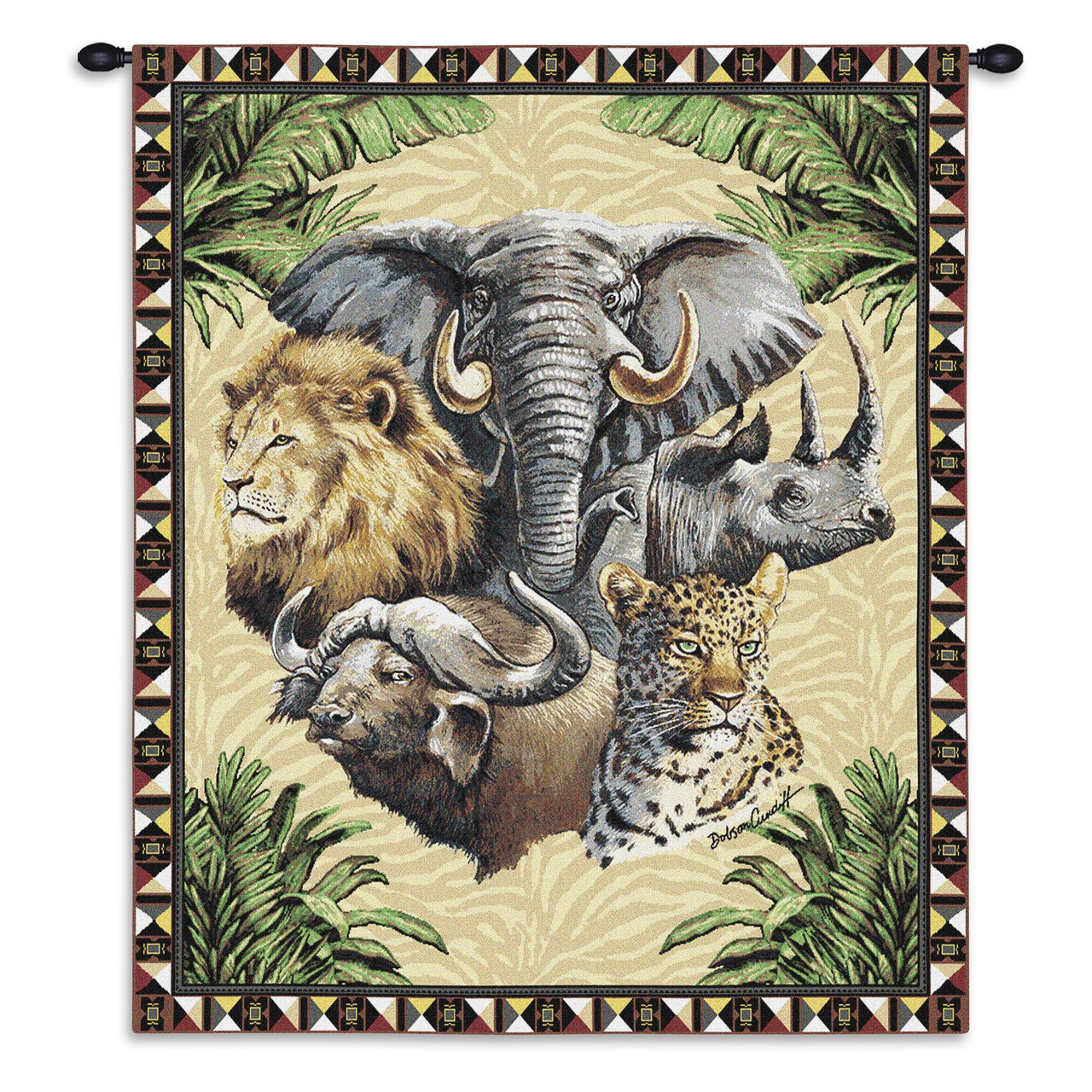 Big Five Woven Tapestry Wall Art Hanging African Savannah Wildlife