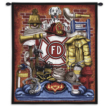 Fireman Pride | Woven Tapestry Wall Art Hanging | Firefighter Appreciation Artwork with Dalmation | 100% Cotton USA Size 34x26 Wall Tapestry