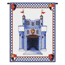 Castle | Woven Tapestry Wall Art Hanging | Knight Fantasy Themed Embroidered Blue Castle | 100% Cotton USA Size 33x26 Wall Tapestry