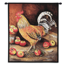 English Cockerel by Alexandra Churchill | Woven Tapestry Wall Art Hanging | Regal Barnyard Rooster amongst Apples | Cotton | Made in the USA | Size 34x26 Wall Tapestry