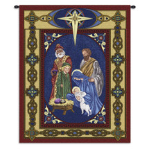 Nativity | Woven Tapestry Wall Art Hanging | Ornate Religious Scene with Border | 100% Cotton USA Size 34x26 Wall Tapestry