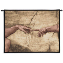 Creation Adam Wall without Words by Michelangelo | Woven Tapestry Wall Art Hanging | Renaissance Masterpiece Inspirational Christian Creation Hand of God | 100% Cotton USA Size 34x26 Wall Tapestry