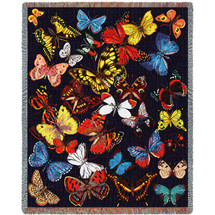 Flutterbies Butterfly - Cotton Woven Blanket Throw - Made in the USA (72x54) Tapestry Throw