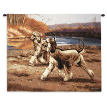 River Walk by Bob Christie | Woven Tapestry Wall Art Hanging | Afghan Hounds Stilling through Autumn Landscape | 100% Cotton USA Size 34x26 Wall Tapestry