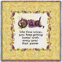 Dad Like Fine Wine You Keep Getting Better With Every Year That Passes - Lap Square Cotton Woven Blanket Throw - Made in the USA (54x54) Lap Square