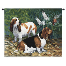 Bassett Hound and Butterfly Bob Christie | Woven Tapestry Wall Art Hanging | Cute Duo Exploring Nature | 100% Cotton USA Size 34x26 Wall Tapestry