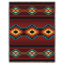 Esme - Southwest Native American Inspired Tribal Camp - Cotton Woven Blanket Throw - Made in the USA (72x54) Tapestry Throw