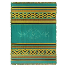 Desert - Rain - Southwest Native American Inspired Tribal Camp - Cotton Woven Blanket Throw - Made in the USA (72x54) Tapestry Throw