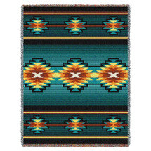 Aydin - Turquoise - Southwest Native American Inspired Tribal Camp - Cotton Woven Blanket Throw - Made in the USA (72x54) Tapestry Throw