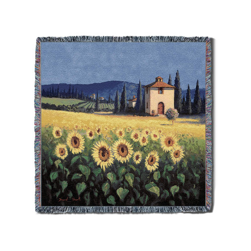 Golden Sunflower - David Short - Lap Square Cotton Woven Blanket Throw - Made in the USA (54x54) Lap Square