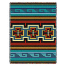 Sarkoy - Turquoise - Southwest Native American Inspired Tribal Camp - Cotton Woven Blanket Throw - Made in the USA (72x54) Tapestry Throw