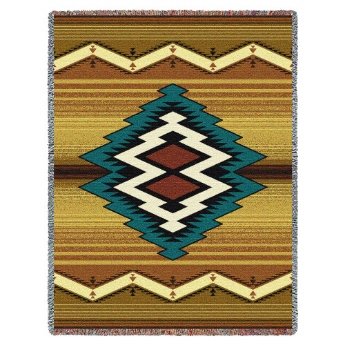 Maimana - Southwest Native American Inspired Tribal Camp - Cotton Woven Blanket Throw - Made in the USA (72x54) Tapestry Throw