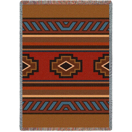 Chimayo - Southwest Native American Inspired Tribal Camp - Cotton Woven Blanket Throw - Made in the USA (72x54) Tapestry Throw
