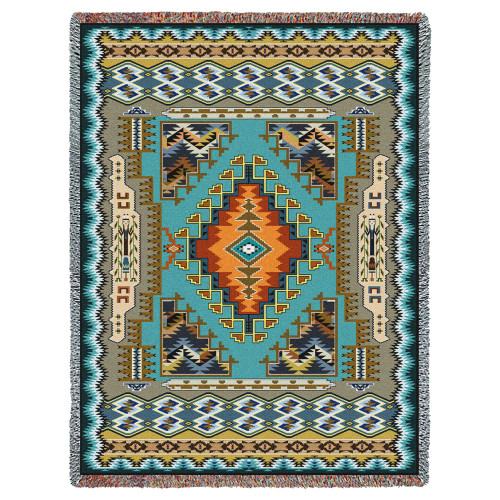 Painted Hills - Sky - Southwest Native American Inspired Tribal Camp - Cotton Woven Blanket Throw - Made in the USA (72x54) Tapestry Throw