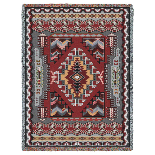 Painted Hills - Sunset - Southwest Native American Inspired Tribal Camp - Cotton Woven Blanket Throw - Made in the USA (72x54) Tapestry Throw