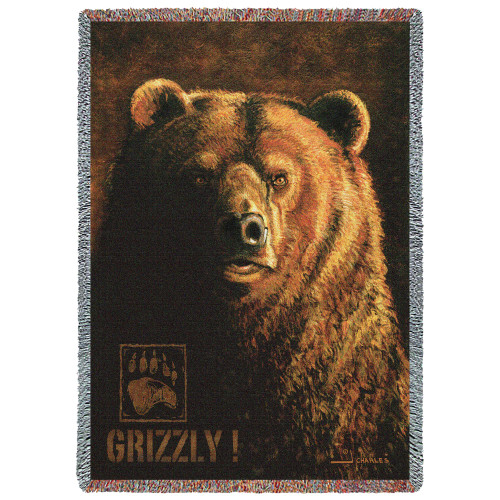 Shadow Beast Grizzly Bear - Greg Giordano - Cotton Woven Blanket Throw - Made in the USA (72x54) Tapestry Throw