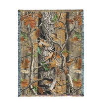 Oak Woods Camo - Cotton Woven Blanket Throw - Made in the USA (72x54) Tapestry Throw