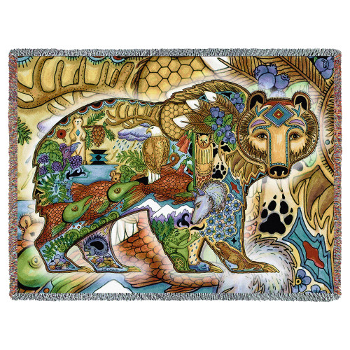 Grizzly Bear - Animal Spirits Totem - Sue Coccia - Cotton Woven Blanket Throw - Made in the USA (72x54) Tapestry Throw