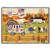 So Proudly We Hail - Charles Wysocki - Cotton Woven Blanket Throw - Made in the USA (72x54) Tapestry Throw