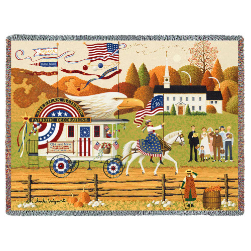 So Proudly We Hail - Charles Wysocki - Cotton Woven Blanket Throw - Made in the USA (72x54) Tapestry Throw