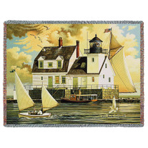 Rockland Breakwater Light - Charles Wysocki - Cotton Woven Blanket Throw - Made in the USA (72x54) Tapestry Throw