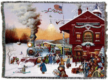Whistle Stop - Charles Wysocki - Cotton Woven Blanket Throw - Made in the USA (72x54) Tapestry Throw