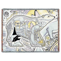 Polar Bear - Animal Spirits Totem - Sue Coccia - Cotton Woven Blanket Throw - Made in the USA (72x54) Tapestry Throw