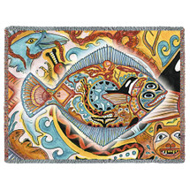 Halibut - Animal Spirits Totem - Sue Coccia - Cotton Woven Blanket Throw - Made in the USA (72x54) Tapestry Throw