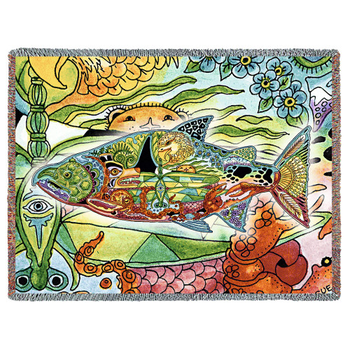 Chinook Salmon - Animal Spirits Totem - Sue Coccia - Cotton Woven Blanket Throw - Made in the USA (72x54) Tapestry Throw