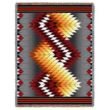 Whirlwind - Fire - Southwest Native American Inspired Tribal Camp - Cotton Woven Blanket Throw - Made in the USA (72x54) Tapestry Throw