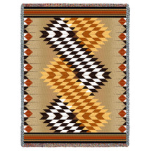 Whirlwind - Sand - Southwest Native American Inspired Tribal Camp - Cotton Woven Blanket Throw - Made in the USA (72x54) Tapestry Throw