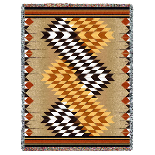 Whirlwind - Sand - Southwest Native American Inspired Tribal Camp - Cotton Woven Blanket Throw - Made in the USA (72x54) Tapestry Throw