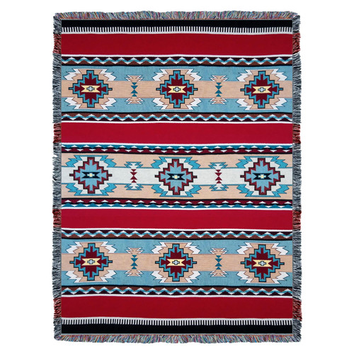 Rimrock - Red - Southwest Native American Inspired Tribal Camp - Cotton Woven Blanket Throw - Made in the USA (72x54) Tapestry Throw