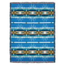 Cimarron - Turquoise - Southwest Native American Inspired Tribal Camp - Cotton Woven Blanket Throw - Made in the USA (72x54) Tapestry Throw