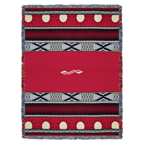 Concho Springs - Red - Southwest Native American Inspired Tribal Camp - Cotton Woven Blanket Throw - Made in the USA (72x54) Tapestry Throw