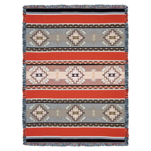 Rimrock -Dusk 2 - Southwest Native American Inspired Tribal Camp - Cotton Woven Blanket Throw - Made in the USA (72x54) Tapestry Throw