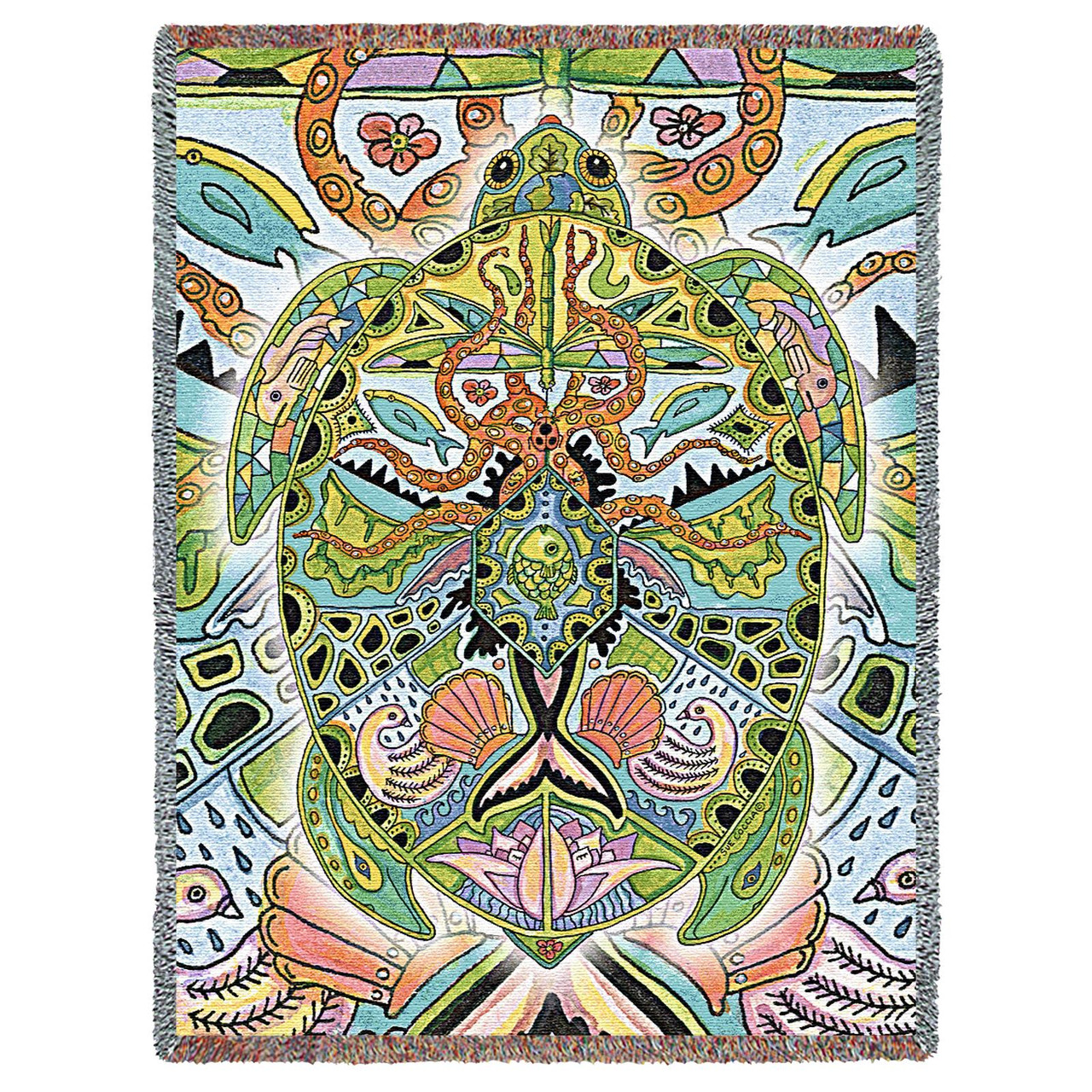 Sea Turtle - Animal Spirits Totem - Sue Coccia - Cotton Woven Blanket Throw  - Made in the USA (72x54)