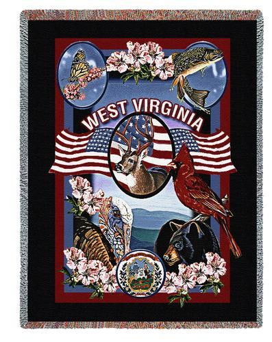 State of West Virginia - Dwight D Kirkland - Cotton Woven Blanket Throw - Made in the USA (72x54) Tapestry Throw