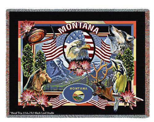 State of Montana - Dwight D Kirkland - Cotton Woven Blanket Throw - Made in the USA (72x54) Tapestry Throw