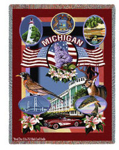 State of Michigan - Dwight D Kirkland - Cotton Woven Blanket Throw - Made in the USA (72x54) Tapestry Throw