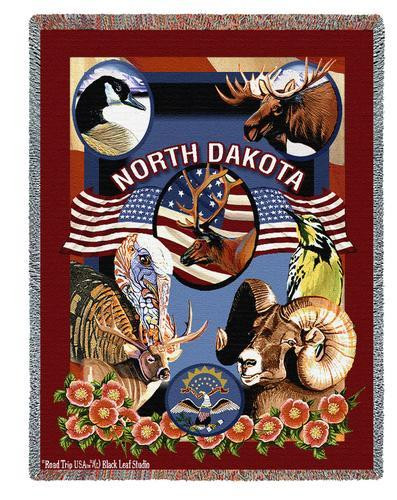 State of North Dakota - Dwight D Kirkland - Cotton Woven Blanket Throw - Made in the USA (72x54) Tapestry Throw
