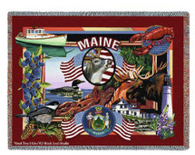 State of Maine - Dwight D Kirkland - Cotton Woven Blanket Throw - Made in the USA (72x54) Tapestry Throw