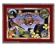 State of Wisconsin - Dwight D Kirkland - Cotton Woven Blanket Throw - Made in the USA (72x54) Tapestry Throw