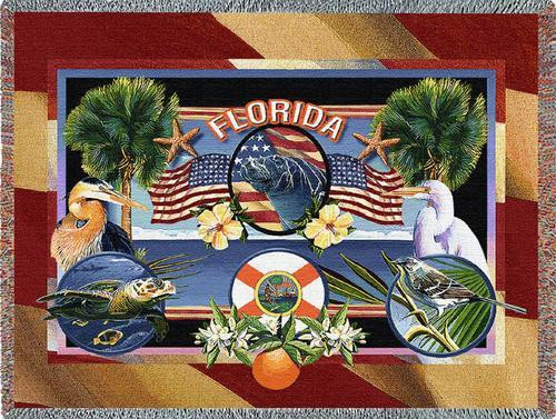 State of Florida - Dwight D Kirkland - Cotton Woven Blanket Throw - Made in the USA (72x54) Tapestry Throw