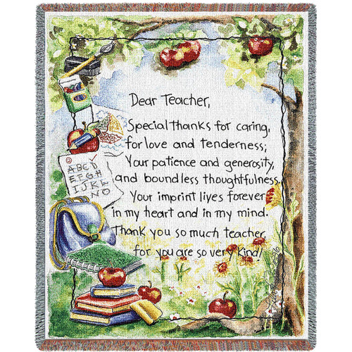 Dear Teacher Letter From Student - Rose Kennedy - Cotton Woven Blanket Throw - Made in the USA (72x54) Tapestry Throw