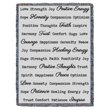 Positive Words Hug - Light Grey - Cotton Woven Blanket Throw - Made in the USA (72x54) Tapestry Throw