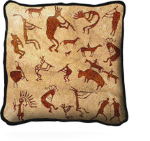 Kokopelli Petroglyphs - Southwest Cave Rock Art - Pillow