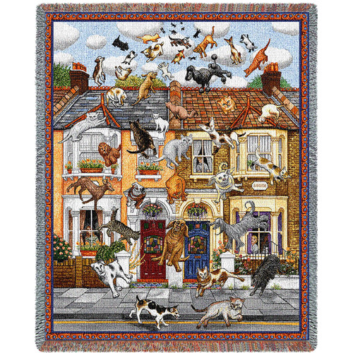 Raining Cats and Dogs - Gale Pitt - Cotton Woven Blanket Throw - Made in the USA (72x54) Tapestry Throw