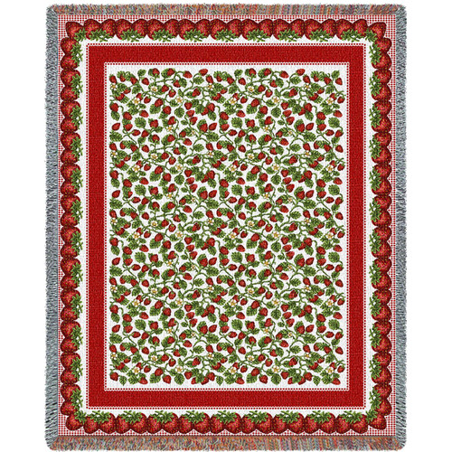 Strawberry Festival - Cotton Woven Blanket Throw - Made in the USA (72x54) Tapestry Throw