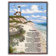 Pure Country Weavers - Jesus Footprints in the Sand Woven Large Soft Comforting Throw Blanket With Artistic Textured Design Cotton USA 72x54 Tapestry Throw